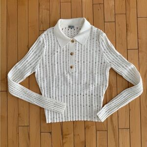 Rachel Comey White Ribbed Knit Collared Sweater